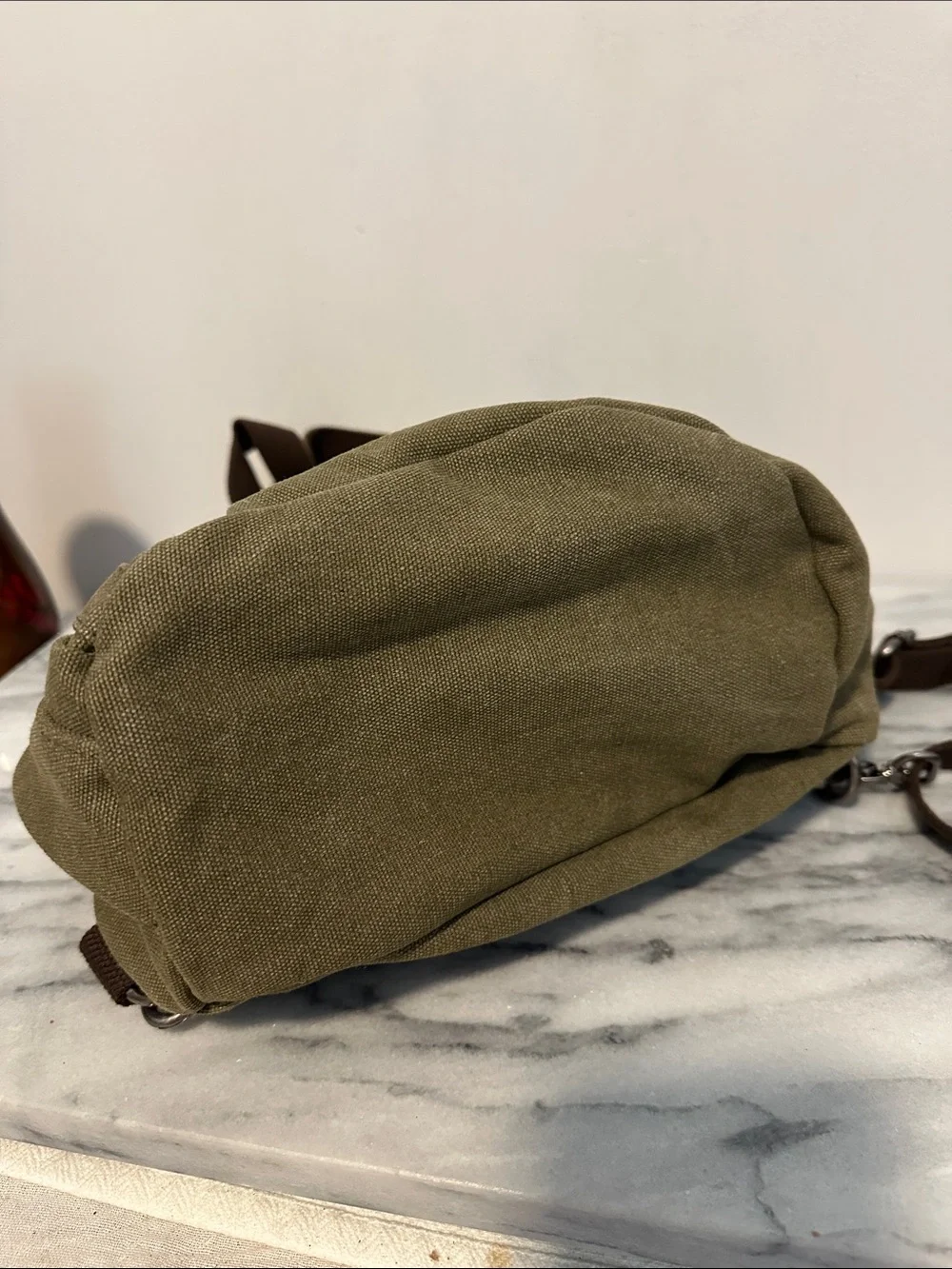 CB2 created to be noticed Canvas Sling Bag for Men - Olive Green new with logo